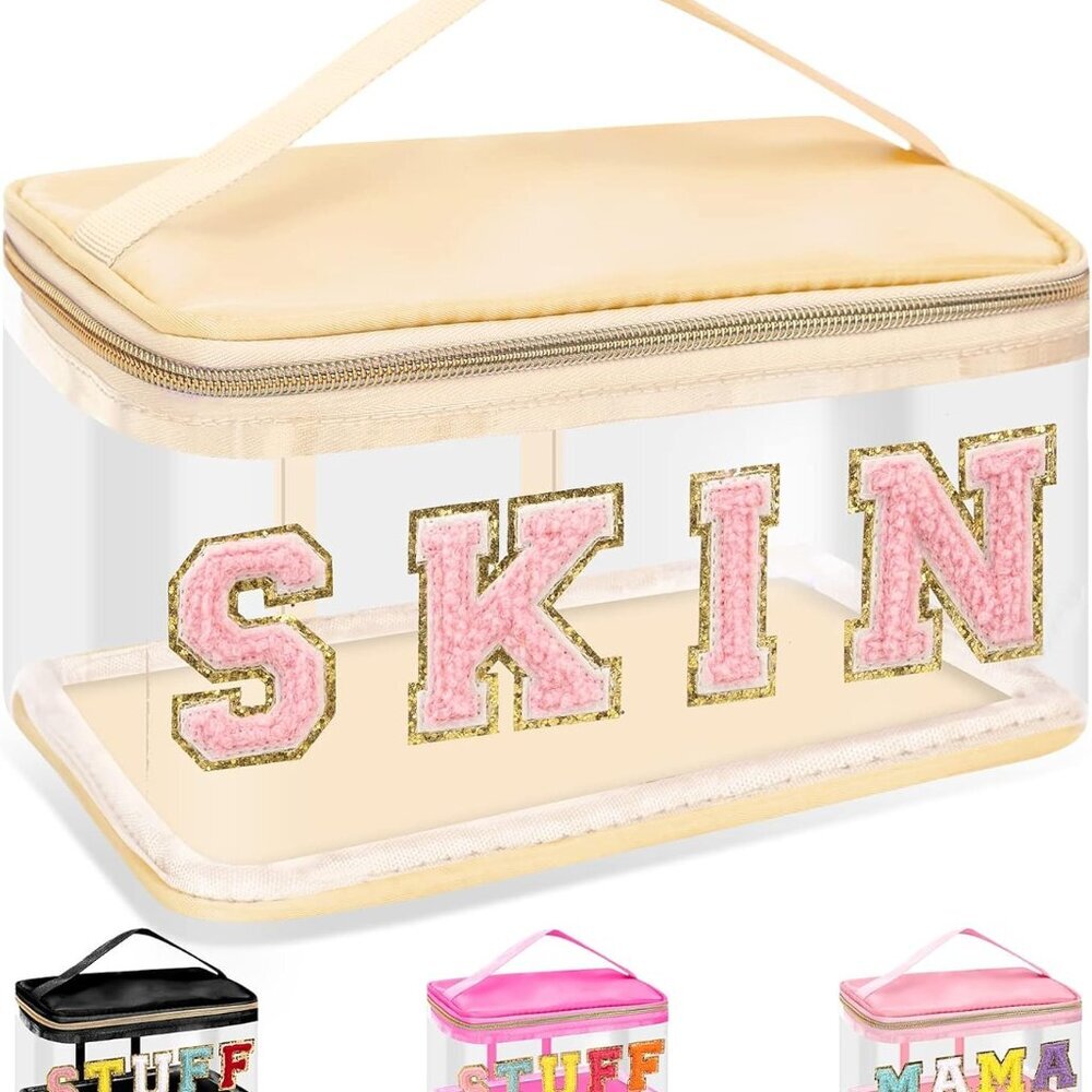Clear Makeup Bags Makeup Bag Cosmetic Handbag PVC Nylon SKIN-Beige for Women Gir